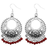 Jeweljunk Maroon Beads Silver Plated Afghani Earrings - 1311225F