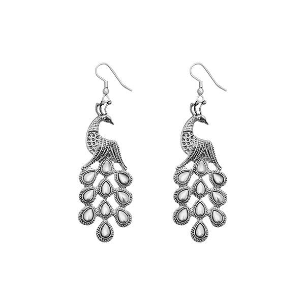 Jeweljunk Rhodium Plated Peacock Design Earrings - 1311230