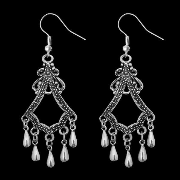 Tip Top Fashions Oxidised Afghani Beads Drop Dangler Earrings - 1311234