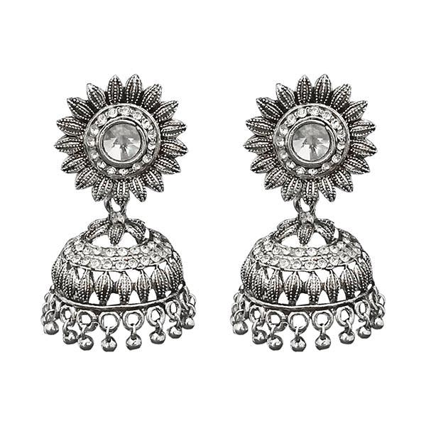 Jeweljunk Austrian Stone Silver Plated Jhumki Earrings - 1311259