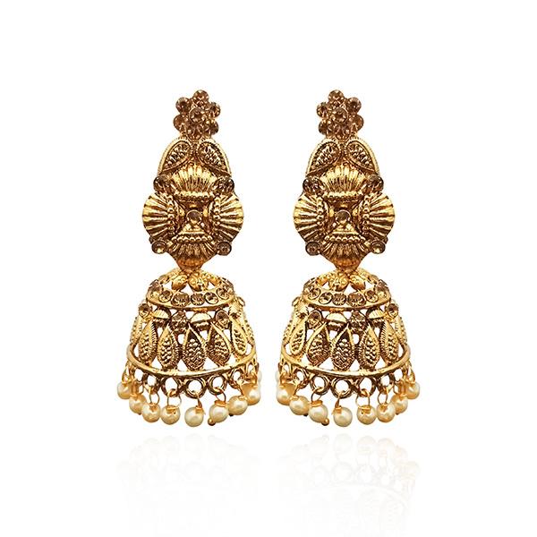 Kriaa Gold Plated Brown Austrian Stone Jhumki Earrings - 1311334