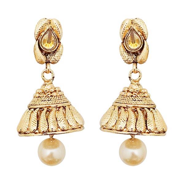 Kriaa Pearl Drop Gold Plated Jhumki Earrings - 1311336
