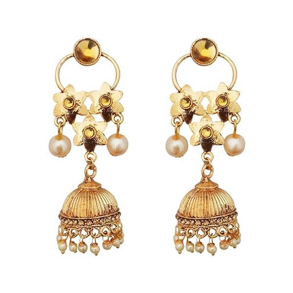 Kriaa Brown Stone Beads Jhumki Earrings - 1311341