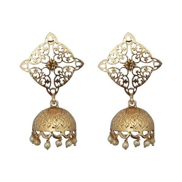 Kriaa Brown Beads Stone Jhumki Earrings - 1311346