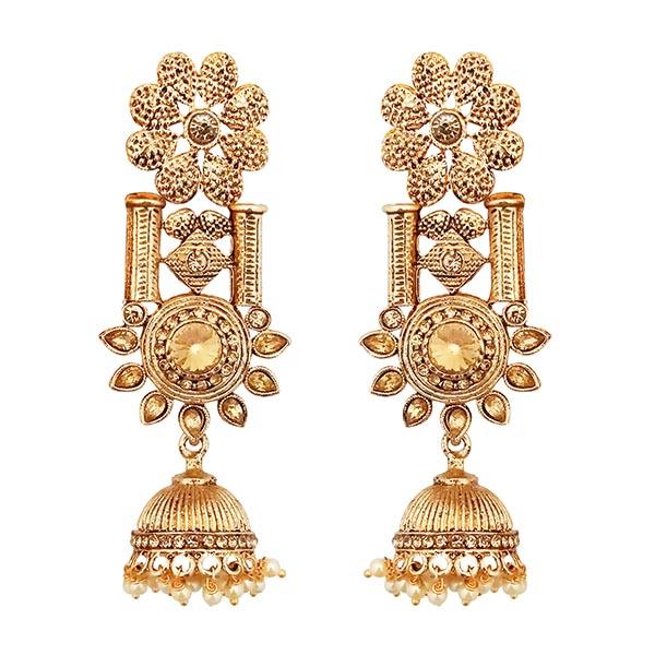 Kriaa Brown Stone Gold Plated Dangler Earrings - 1311347