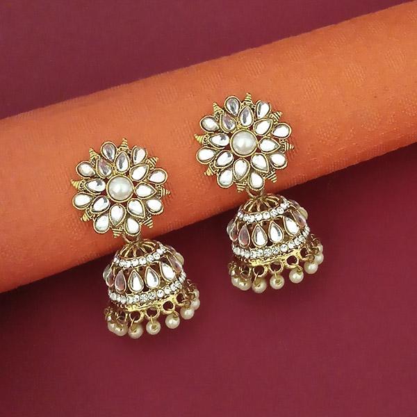 Kriaa Gold Plated White Kundan Jhumki Earrings - 1311350