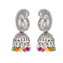 Kriaa Multicolor Beads Rhodium Plated Jhumki Earrings - 1311517