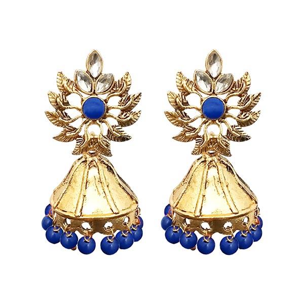 Kriaa Gold plated Blue beads Jhumki Earrings - 1311533A