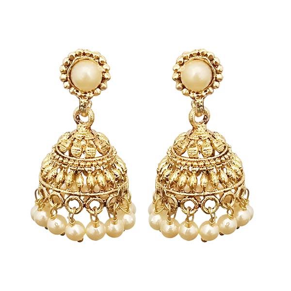 Kriaa Gold plated White Beads Dangler Jhumki Earrings - 1311535