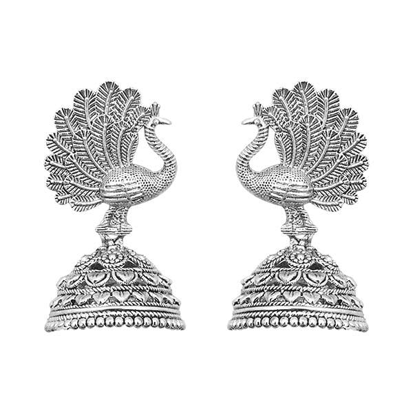 Kriaa silver peacock jhumki earrings - 1311537B
