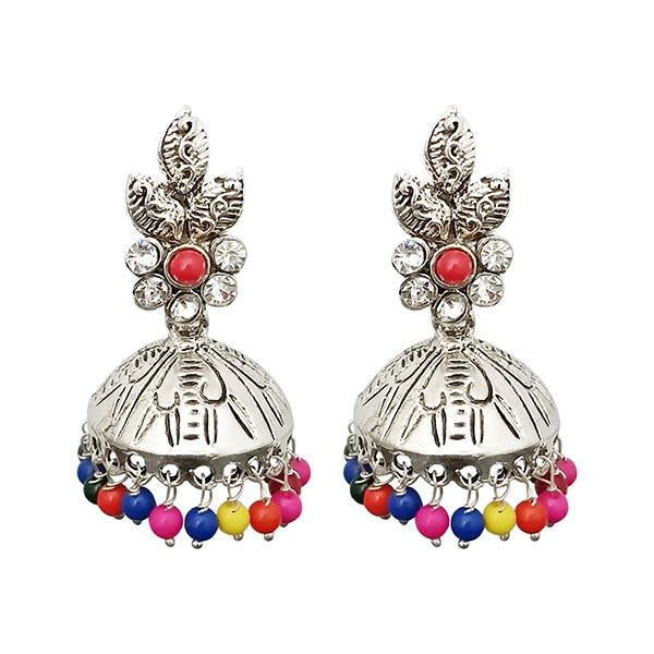 Kriaa Silver Multi Beads Jhumki Earrings - 1311543D