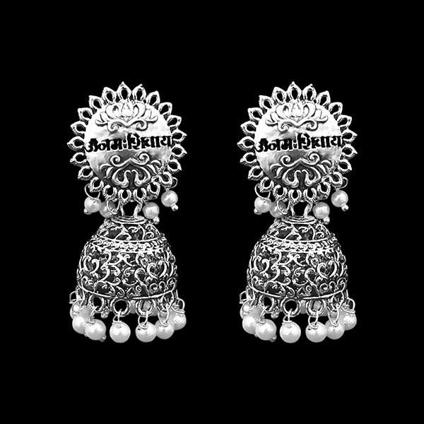 Kriaa Rhodium Plated Floral Design Jhumki Earrings - 1311545