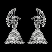 Jeweljunk Silver Plated Peacock Jhumki Earrings - 1311559