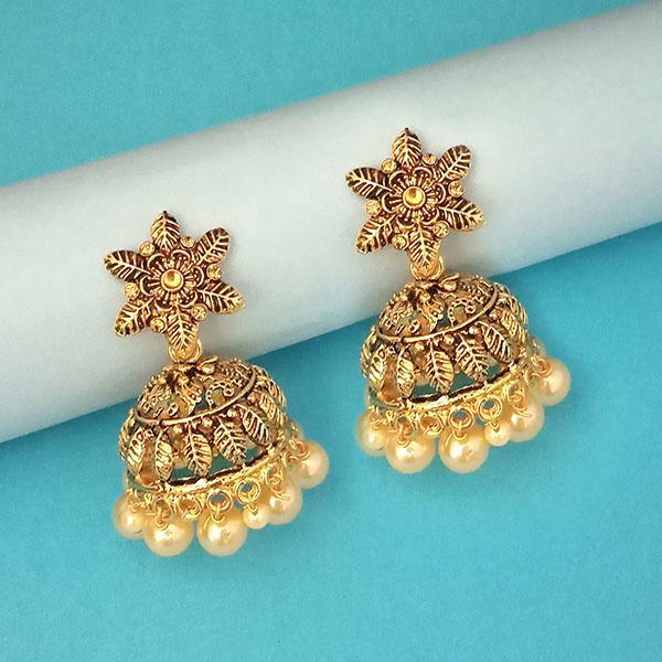 Kriaa Gold Plated Brown Stone Jhumki Earrings - 1311573B