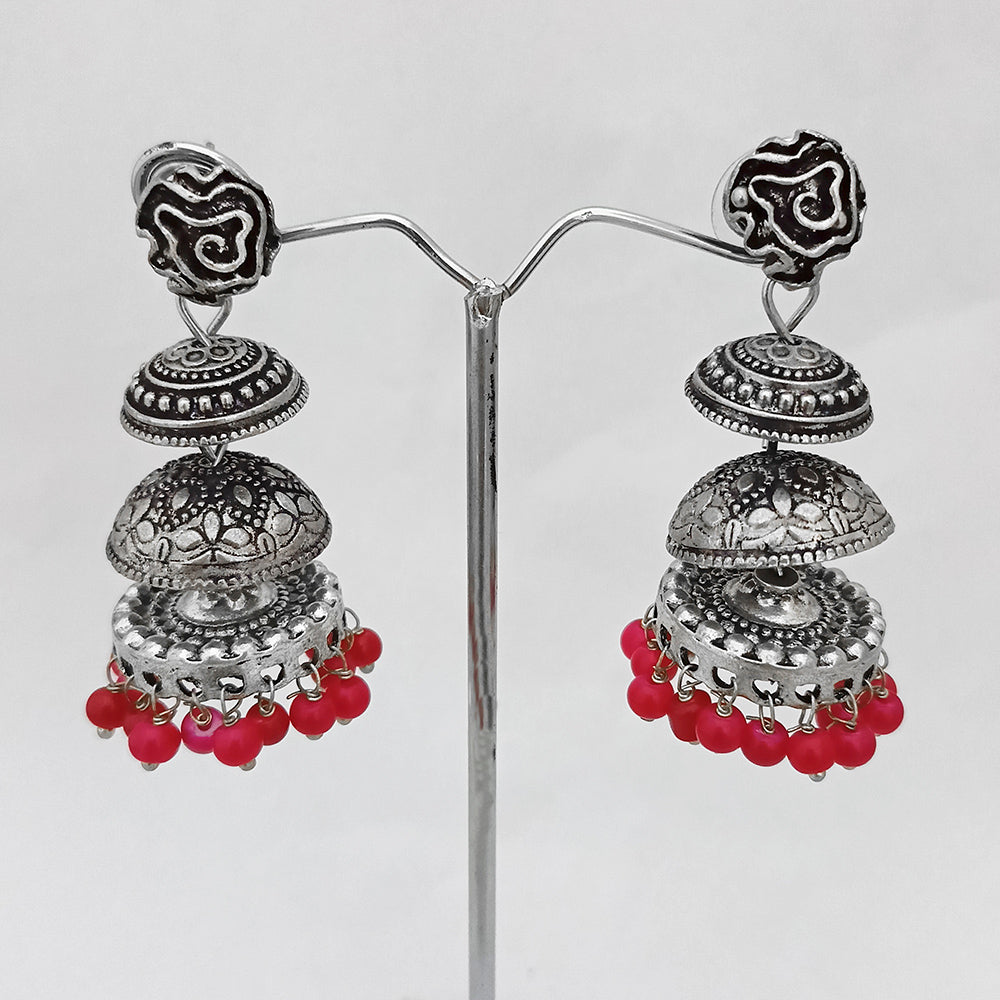 Kriaa Beads Silver Plated Jhumki Earrings