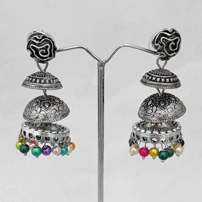 Kriaa Beads Silver Plated Jhumki Earrings