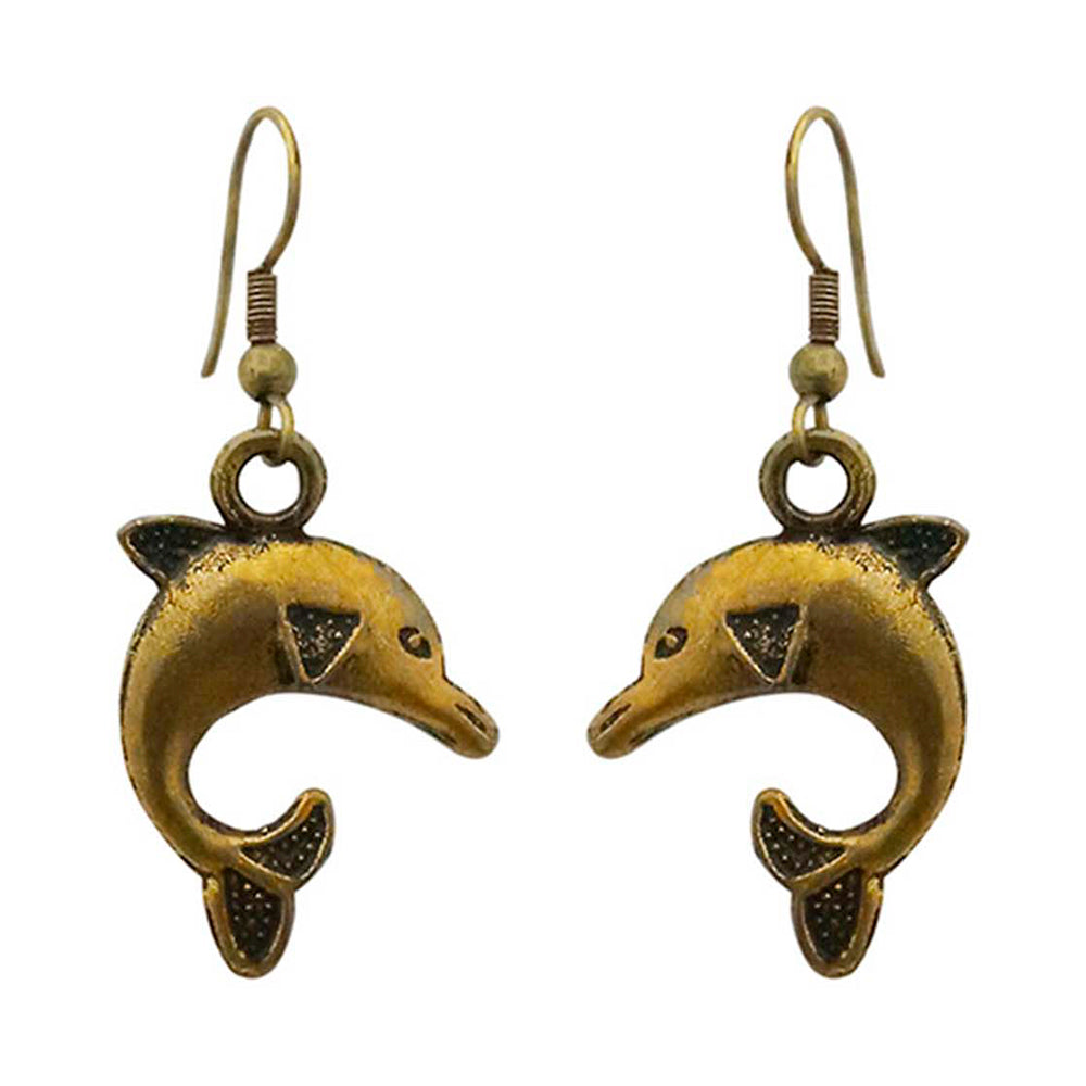 Kriaa Antique Gold Plated Dolphin Dangler Earrings