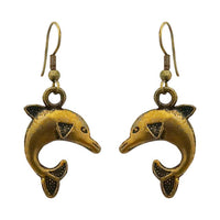 Kriaa Antique Gold Plated Dolphin Dangler Earrings