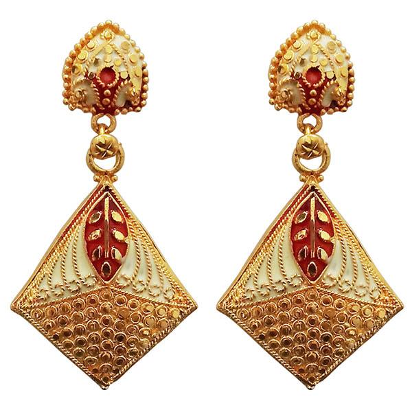 Kriaa Maroon Meenakari Gold Plated Dangler Earrings - 1311759
