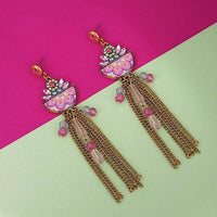 Urthn Gold Plated Blue Stone Chain Drop Tassel Earrings  - 1311825D