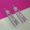 Urthn Rhodium Plated Pink Stone Chain Drop Tassel Earrings - 1311827F