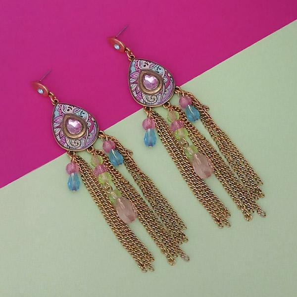 Urthn Gold Plated Stone Chain Drop Tassel Earrings - 1311828D