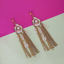 Urthn Gold Plated White Stone Chain Drop Tassel Earrings  - 1311828F