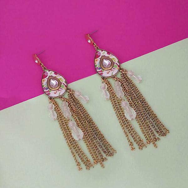 Urthn Gold Plated White Stone Chain Drop Tassel Earrings  - 1311828F