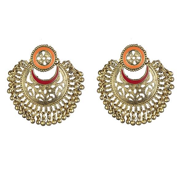 Kriaa Orange And Red Meenakari Gold Plated Afghani Earrings - 1311905I