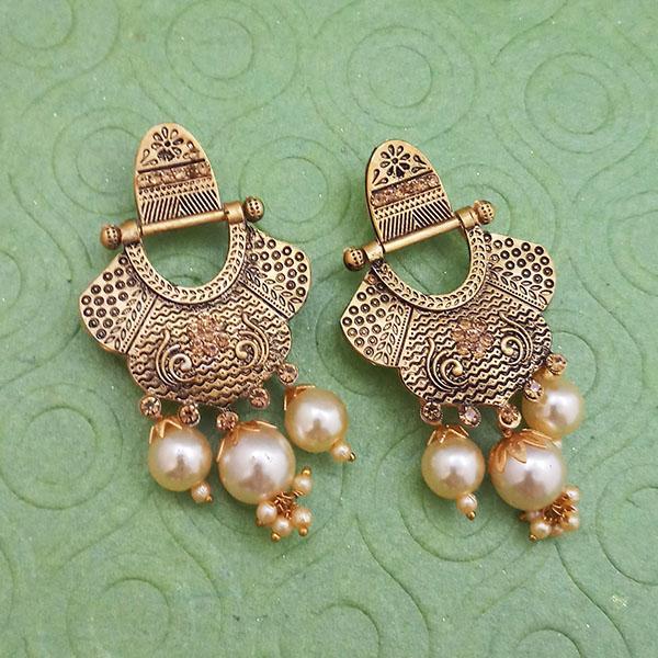 Tip Top Fashions Gold Plated Pearl Dangler Earrings - 1312028B