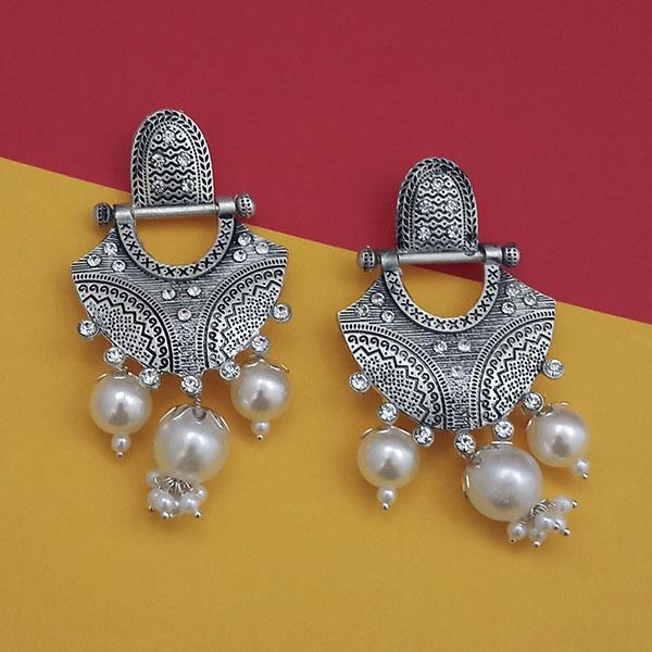 Tip Top Fashions Oxidised Pearl Dangler Earrings - 1312029A