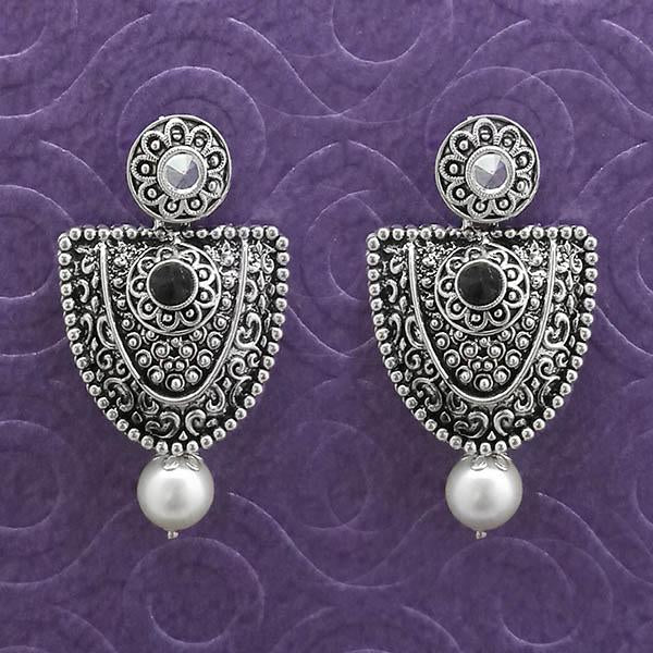 Kriaa Black Stone Oxidised Dangler Earrings - 1312036A