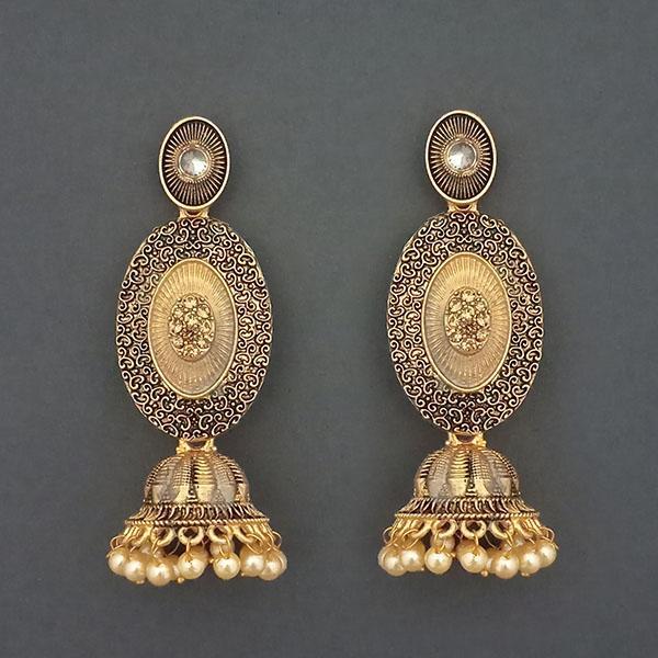 Kriaa Gold Plated Stone And Gold Meenakari Matte Dangler Earrings - 1312043F