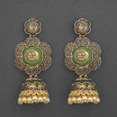 Kriaa Gold Plated Stone And Green Meenakari Matte Dangler Earrings - 1312045E