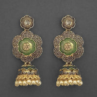 Kriaa Gold Plated Stone And Green Meenakari Matte Dangler Earrings - 1312045E