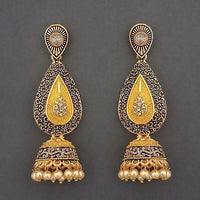 Kriaa Gold Plated Stone And Yellow Meenakari Matte Dangler Earrings - 1312046A
