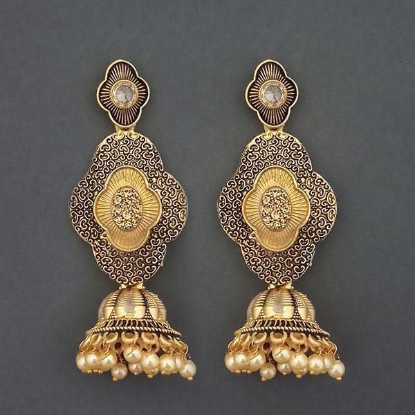 Kriaa Gold Plated Stone And Gold Meenakari Matte Dangler Earrings - 1312047F