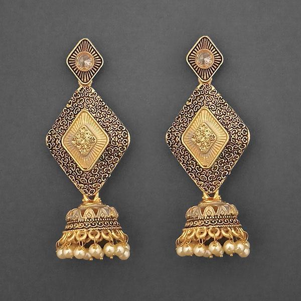 Kriaa Gold Plated Stone And Gold Meenakari Matte Dangler Earrings - 1312048F