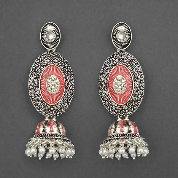 Kriaa Silver Plated Stone And Red Meenakari Matte Dangler Earrings - 1312049B