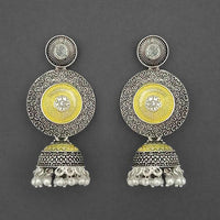 Kriaa Silver Plated Stone And Yellow Meenakari Matte Dangler Earrings - 1312050A