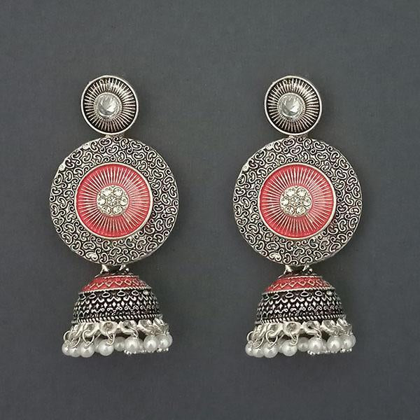 Kriaa Silver Plated Stone And Red Meenakari Matte Dangler Earrings - 1312050B