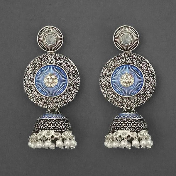 Kriaa Silver Plated Stone And Blue Meenakari Matte Dangler Earrings - 1312050C