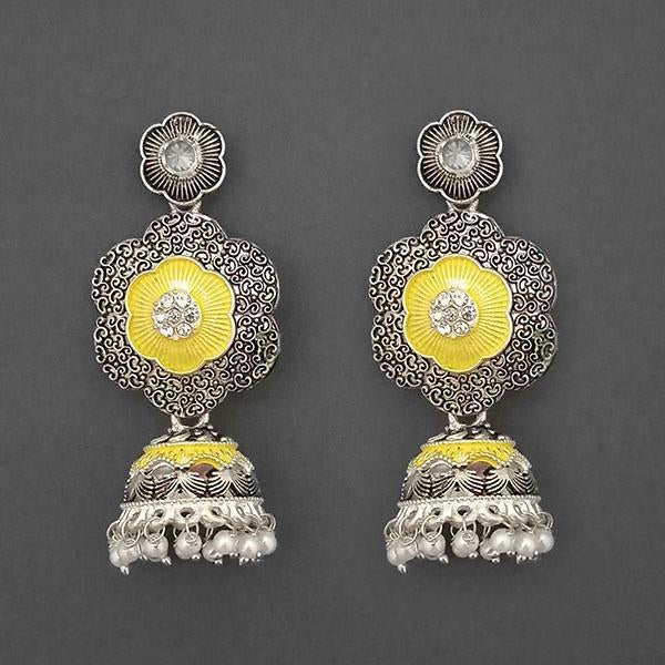 Kriaa Silver Plated Stone And Yellow Meenakari Matte Dangler Earrings - 1312051A
