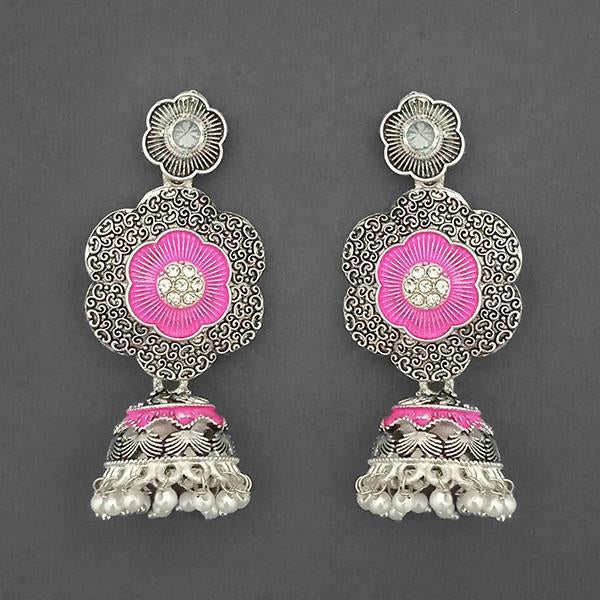 Kriaa Silver Plated Stone And Pink Meenakari Matte Dangler Earrings - 1312051D