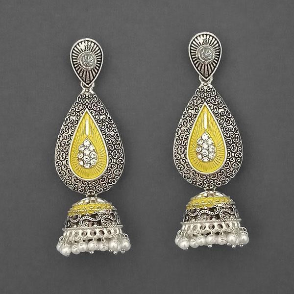 Kriaa Silver Plated Stone And Yellow Meenakari Matte Dangler Earrings - 1312052A