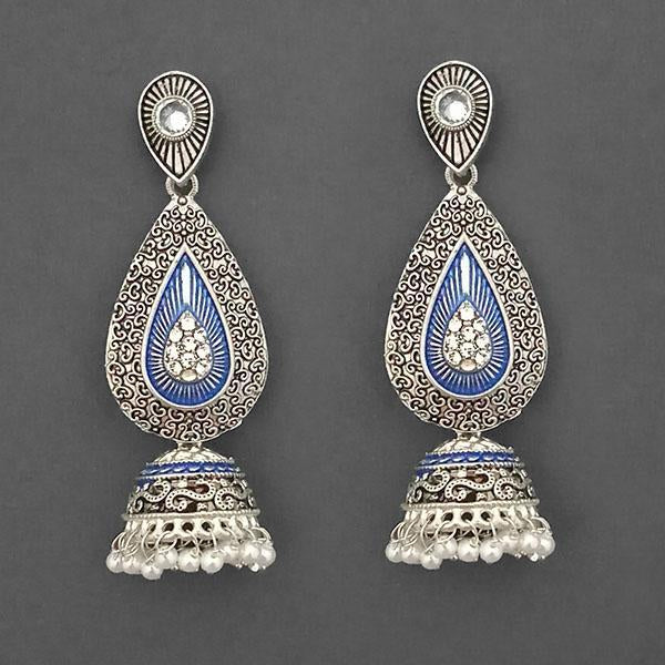 Kriaa Silver Plated Stone And Blue Meenakari Matte Dangler Earrings - 1312052C