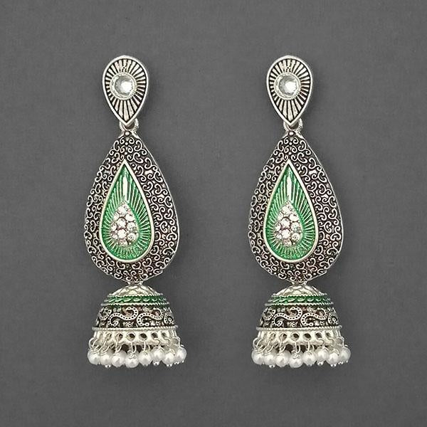 Kriaa Silver Plated Stone And Green Meenakari Matte Dangler Earrings - 1312052E