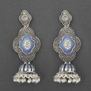 Kriaa Silver Plated Stone And Blue Meenakari Matte Dangler Earrings - 1312053C