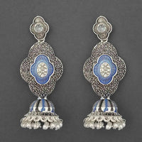Kriaa Silver Plated Stone And Blue Meenakari Matte Dangler Earrings - 1312053C
