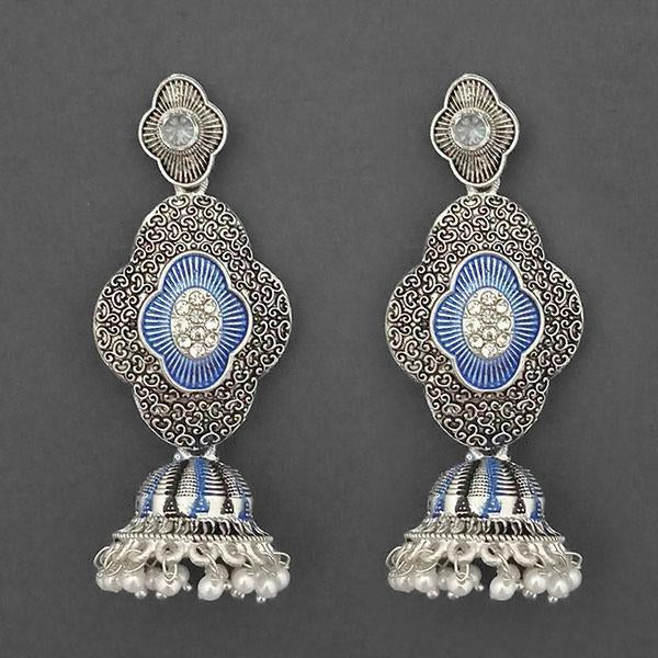 Kriaa Silver Plated Stone And Blue Meenakari Matte Dangler Earrings - 1312053C